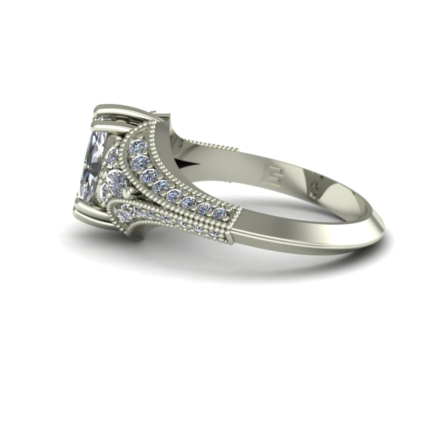 half carat marquise diamond engagement ring in 14k white gold - Charles Babb Designs - side view