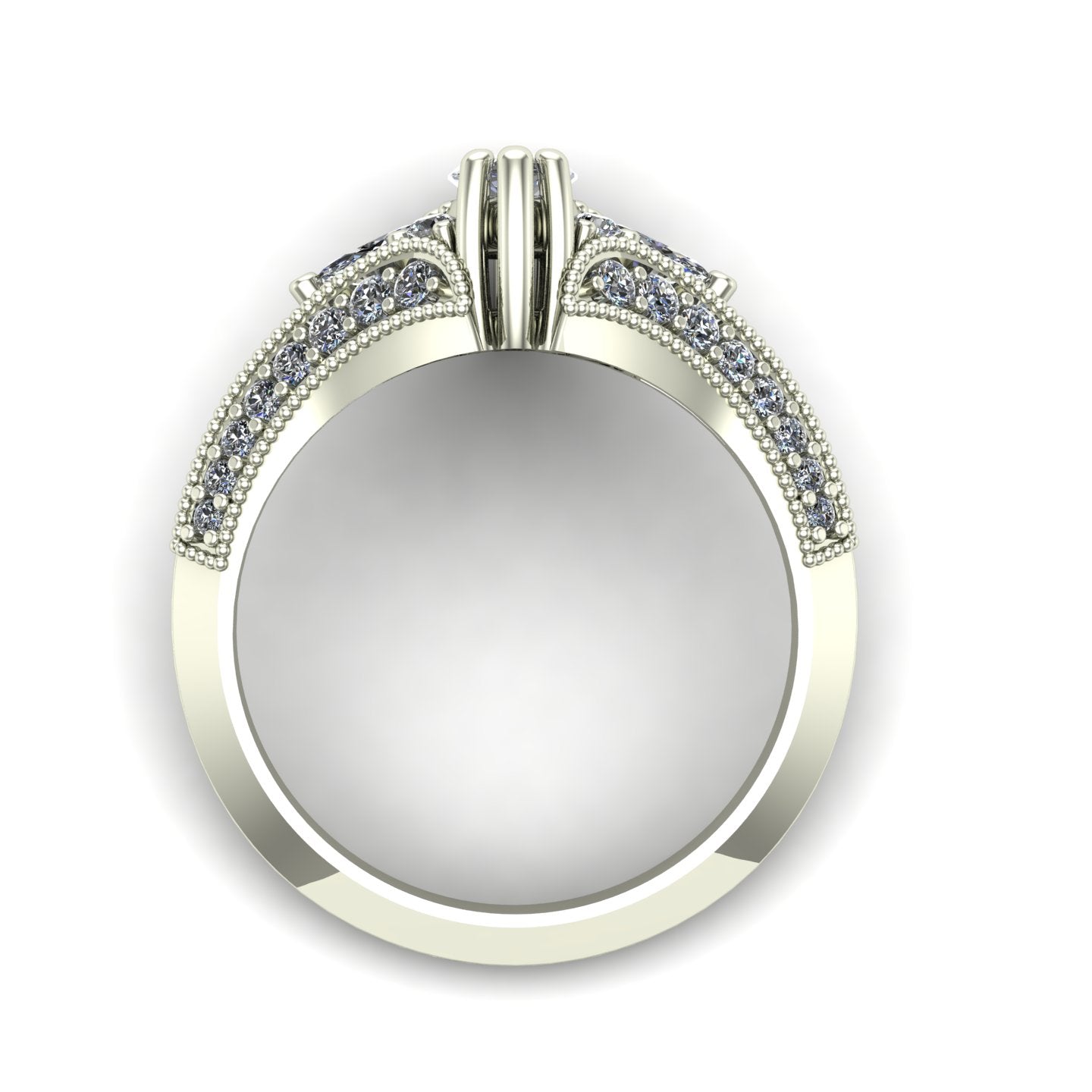half carat marquise diamond engagement ring in 14k white gold - Charles Babb Designs - through finger view