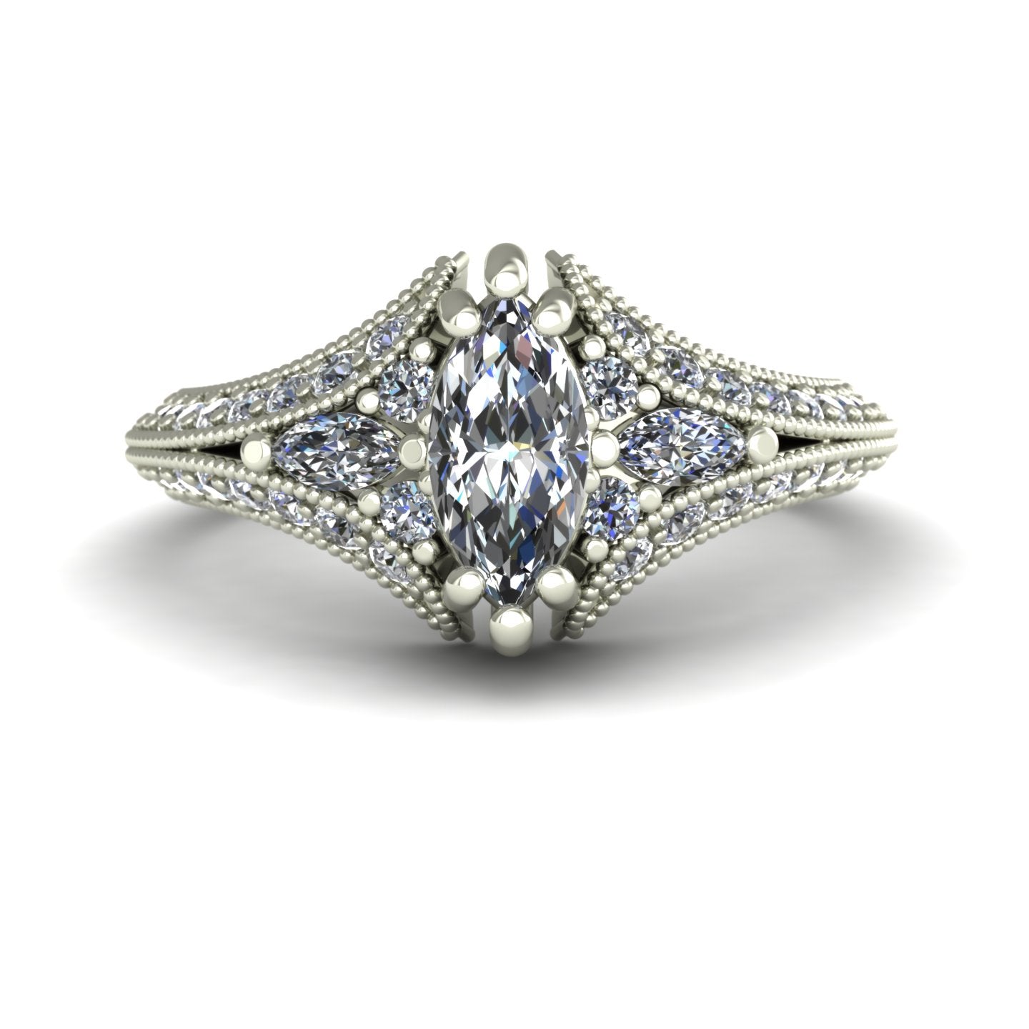 half carat marquise diamond engagement ring in 14k white gold - Charles Babb Designs - top view