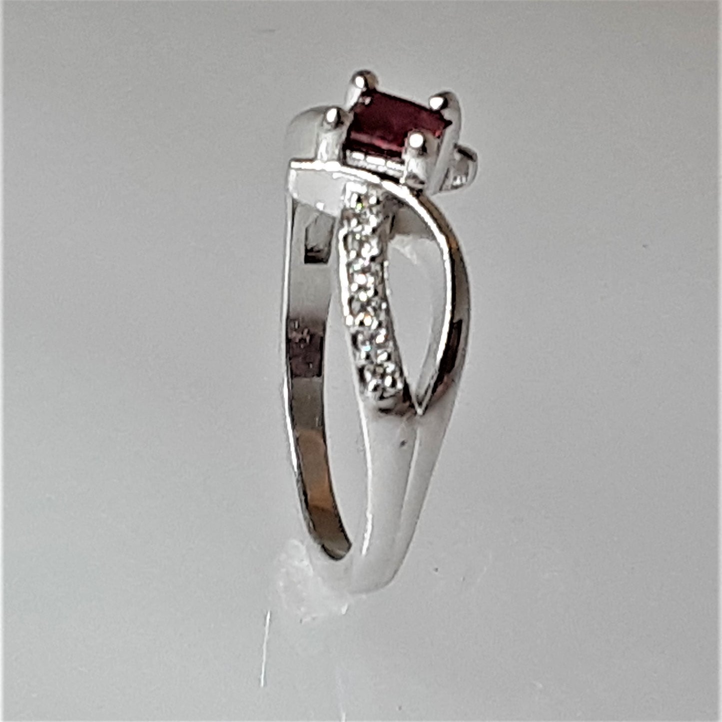 Ready to Ship princess cut lab created ruby bypass ring in 14k white gold