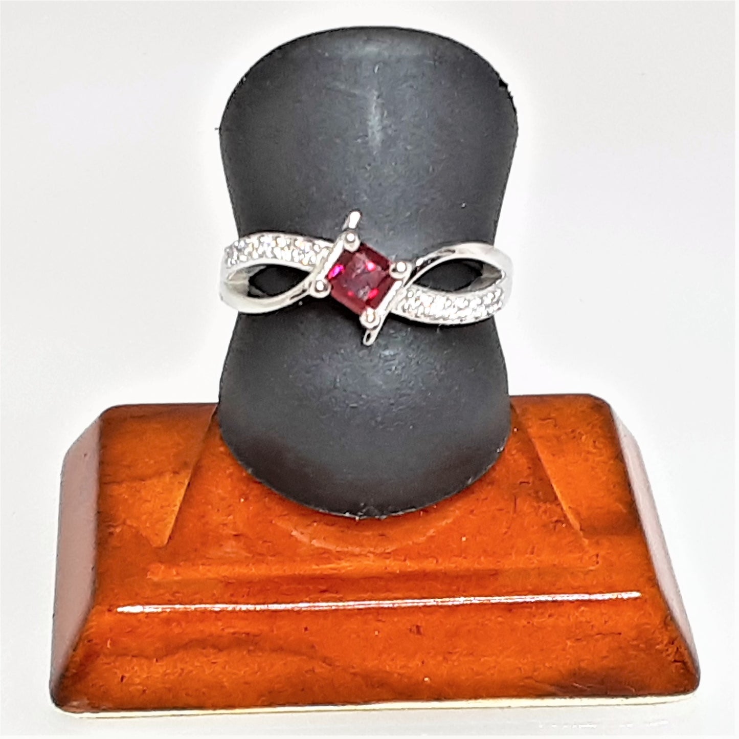 Ready to Ship princess cut lab created ruby bypass ring in 14k white gold