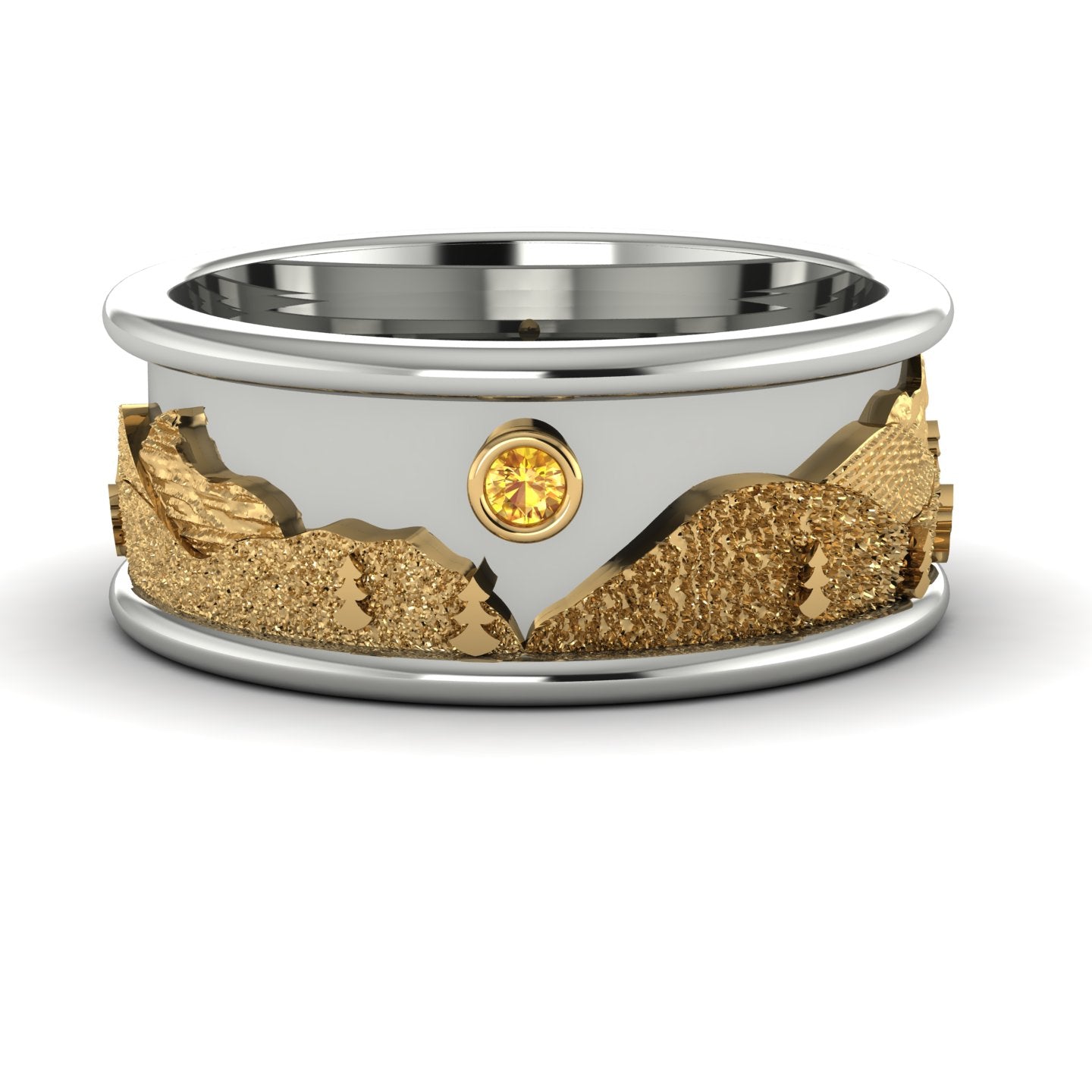 Grandfather Mountain Wedding Band in 14k Two Tone Gold